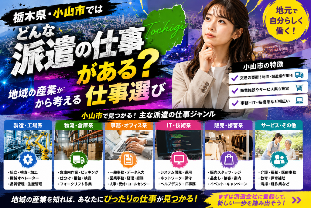 栃木県・小山市ではどんな派遣の仕事がある？地域の産業から考える仕事選び