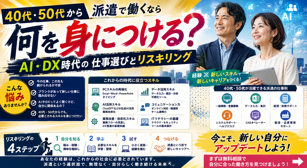 40代・50代から派遣で働くなら何を身につける？AI・DX時代の仕事選びとリスキリ