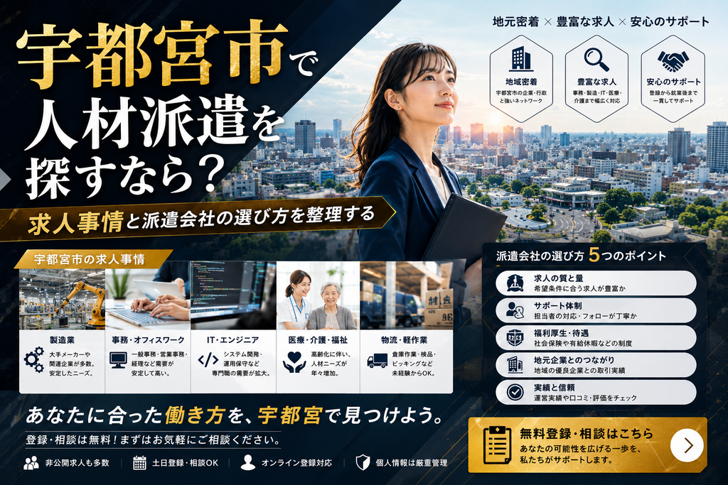 宇都宮市で人材派遣を探すなら？求人事情と派遣会社の選び方を整理する